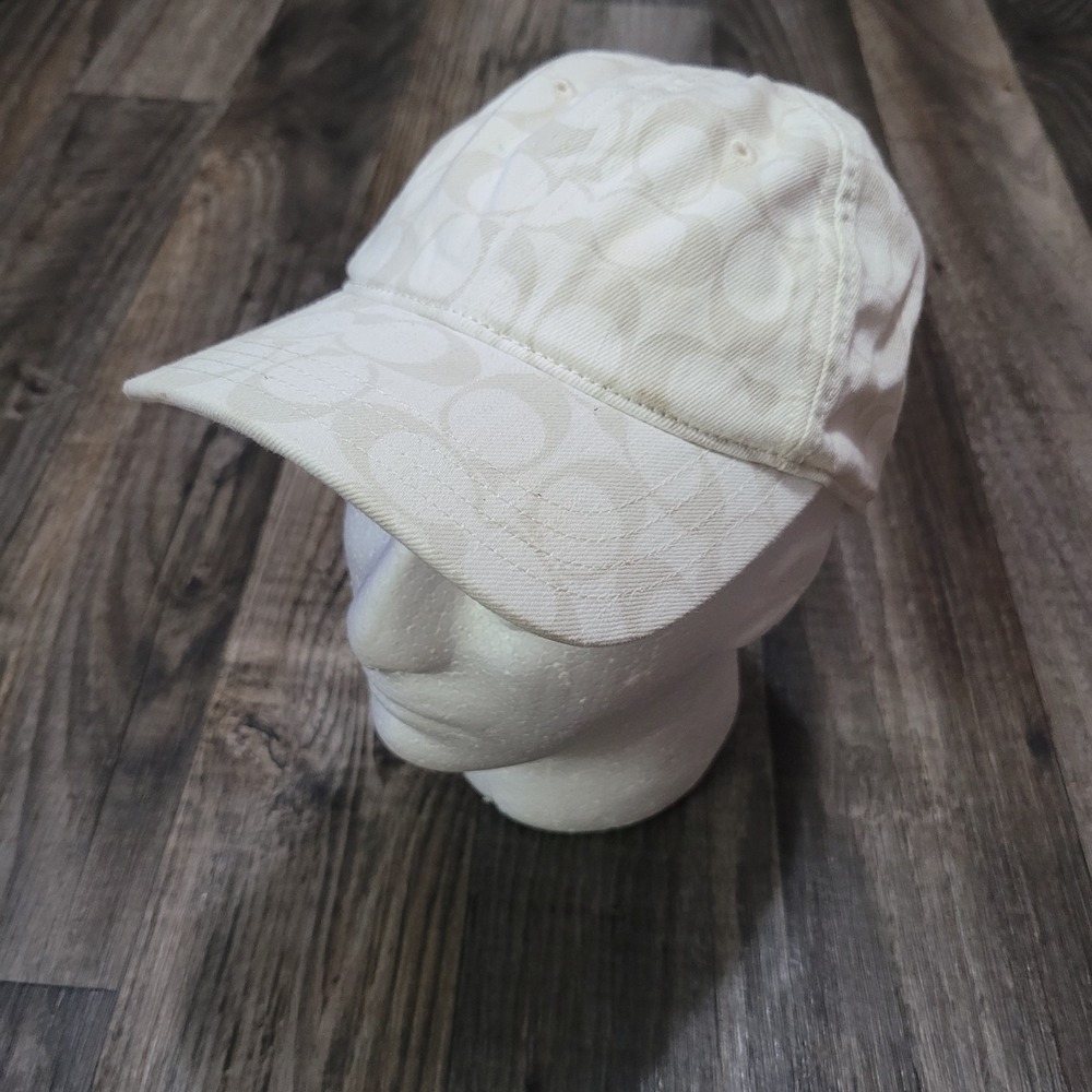 Coach Signature Logo Baseball Cap Adjustable Ivory White Women's